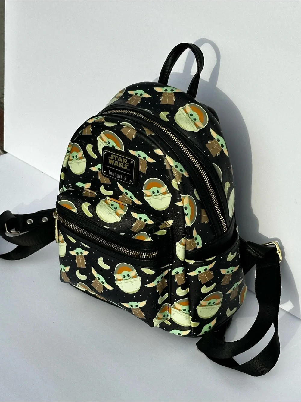 Loungefly Black Grogu Pattern Mini Backpack